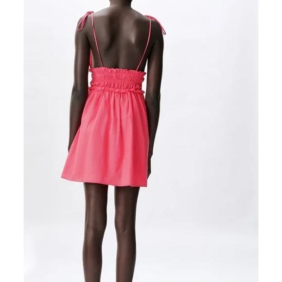 Zara Ruffled Babydoll Scrunched V-Neck Mini Dress Fuchsia Pink Size XS - Picture 2 of 11